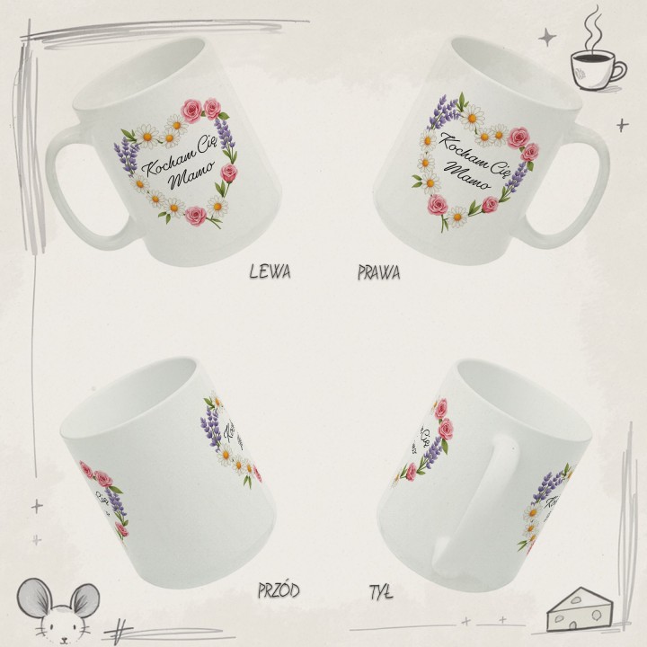 Kubek Kocham Cię Mamo kwiatowe serce | Prezent dla Mamy