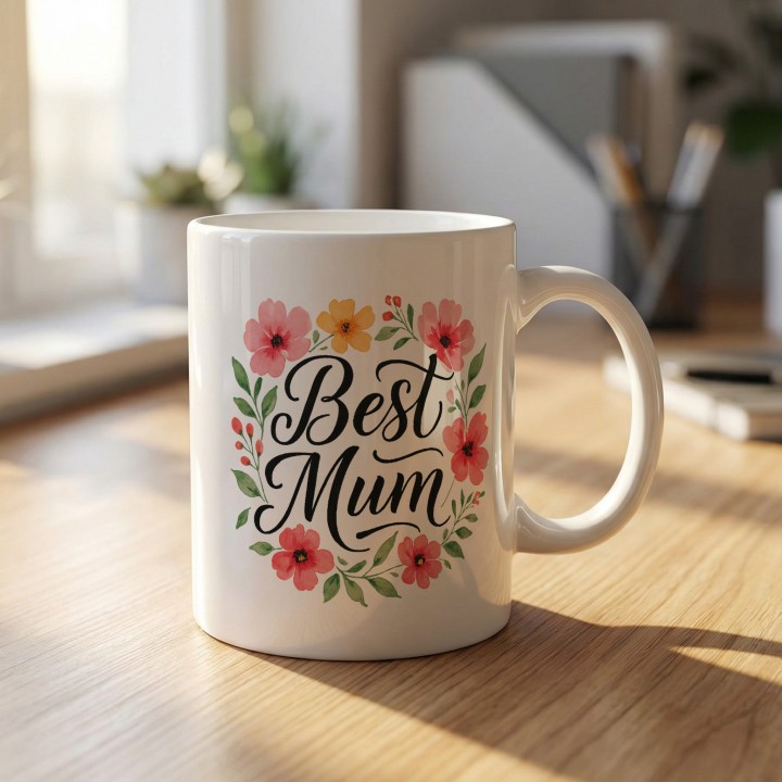 Kubek dla mamy Best Mum kwiaty | Prosty prezent