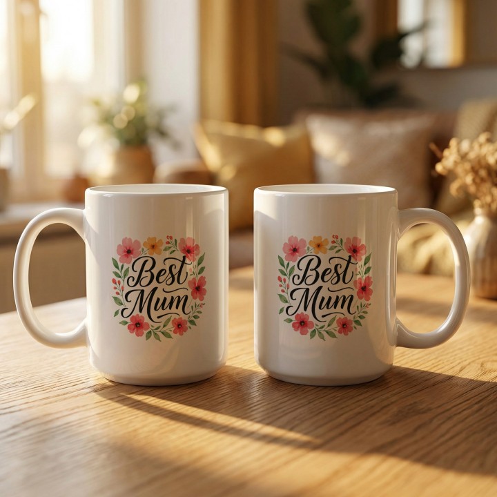 Kubek dla mamy Best Mum kwiaty | Prosty prezent