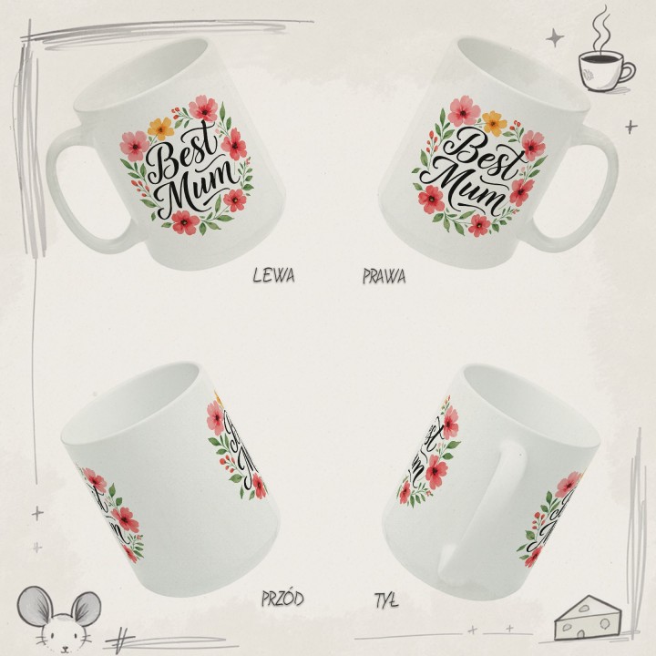 Kubek dla mamy Best Mum kwiaty | Prosty prezent
