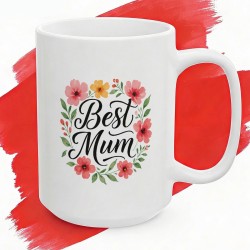 Kubek z nadrukiem Best Mum – akwarelowe kwiaty, prezent dla mamy