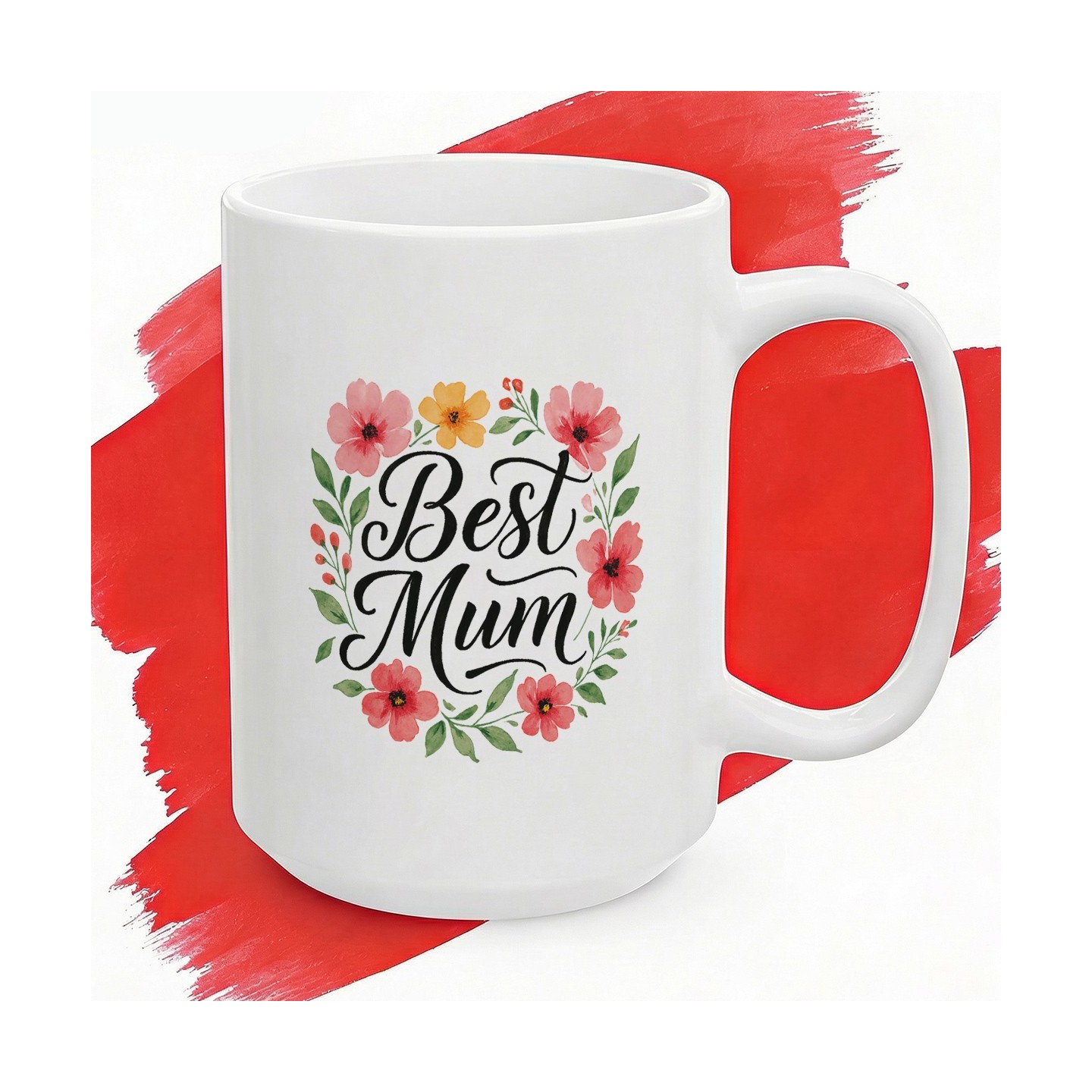 Kubek z nadrukiem Best Mum – akwarelowe kwiaty, prezent dla mamy