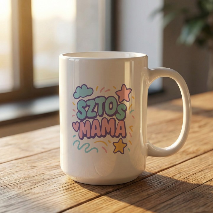 Kubek z nadrukiem SZTOS MAMA – kolorowy prezent dla mamy