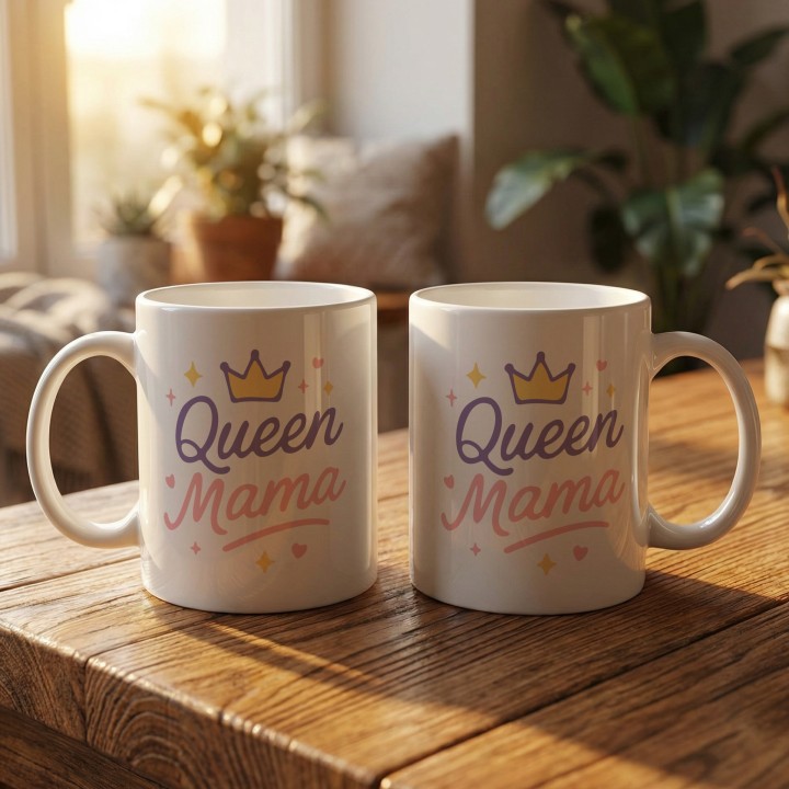 Kubek z nadrukiem Queen Mama z koroną | Prezent dla mamy pastelowy