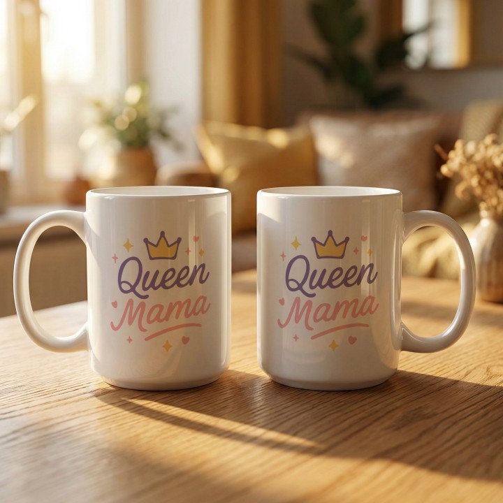 Kubek z nadrukiem Queen Mama z koroną | Prezent dla mamy pastelowy