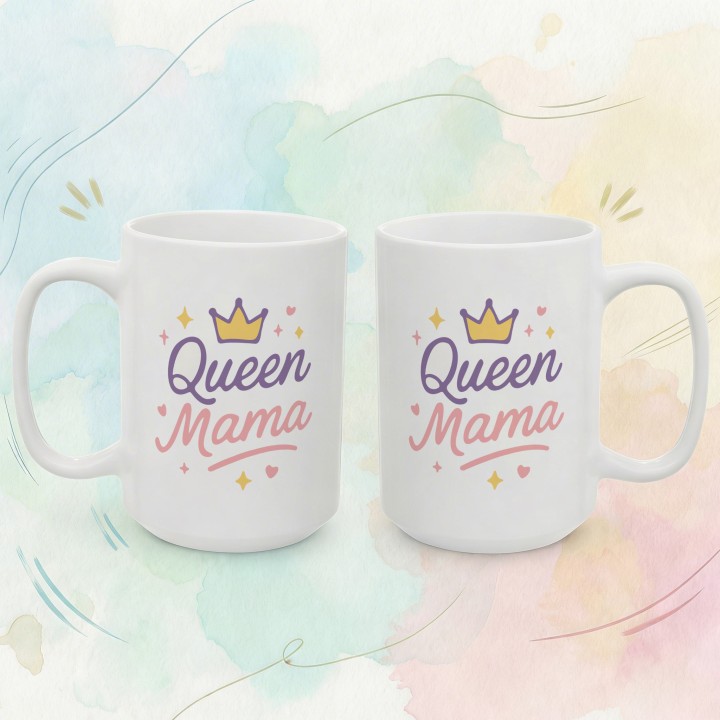 Kubek z nadrukiem Queen Mama z koroną | Prezent dla mamy pastelowy
