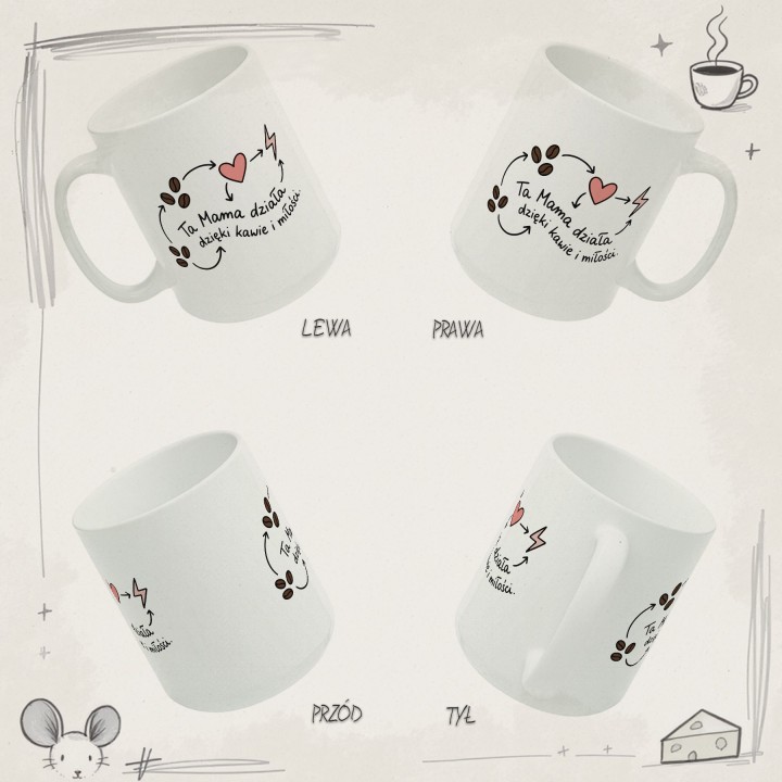 Kubek Ta Mama działa dzięki kawie i miłości – prezent dla Mamy