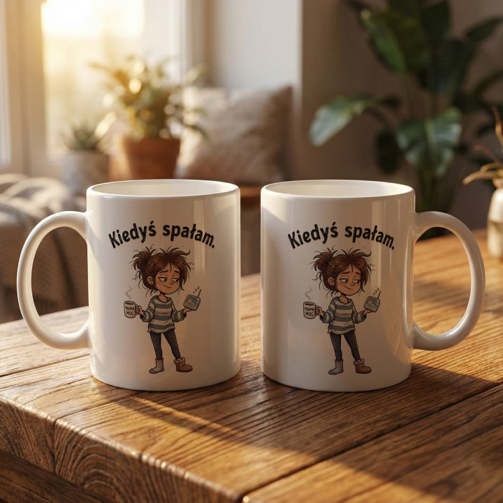 Kubek Kiedyś spałam – śmieszny prezent dla zmęczonej mamy