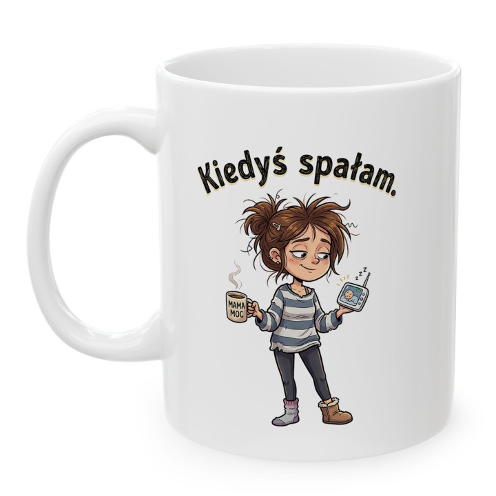 Kubek Kiedyś spałam – śmieszny prezent dla zmęczonej mamy