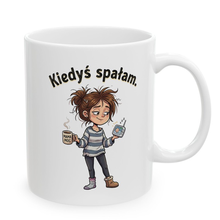 Kubek Kiedyś spałam – śmieszny prezent dla zmęczonej mamy