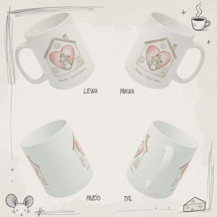 Kubek dla mamy Mama serce domu – prezent z subtelną ilustracją