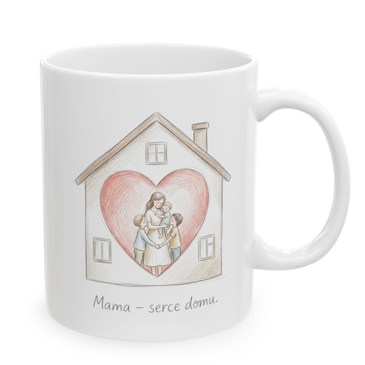Kubek dla mamy Mama serce domu – prezent z subtelną ilustracją