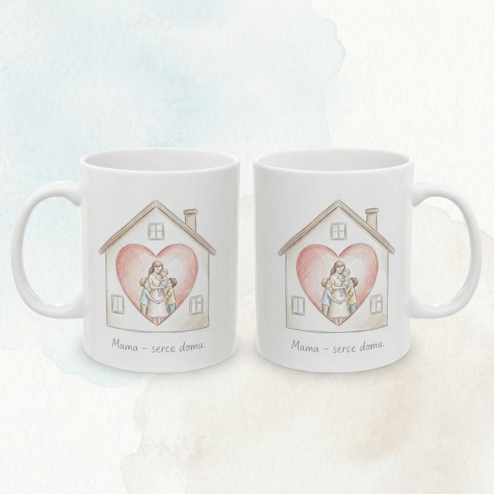 Kubek dla mamy Mama serce domu – prezent z subtelną ilustracją