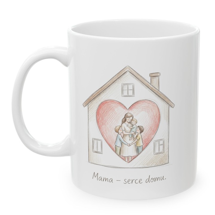 Kubek dla mamy Mama serce domu – prezent z subtelną ilustracją