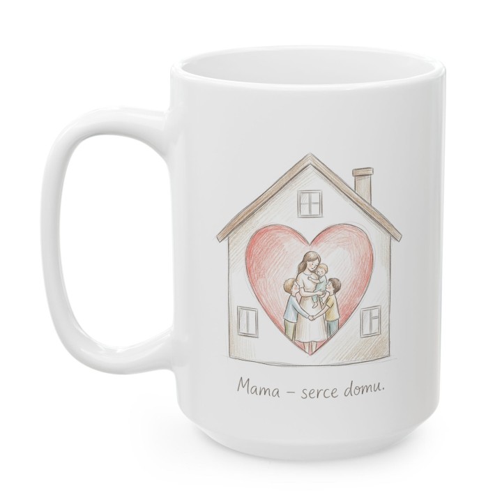 Kubek dla mamy Mama serce domu – prezent z subtelną ilustracją