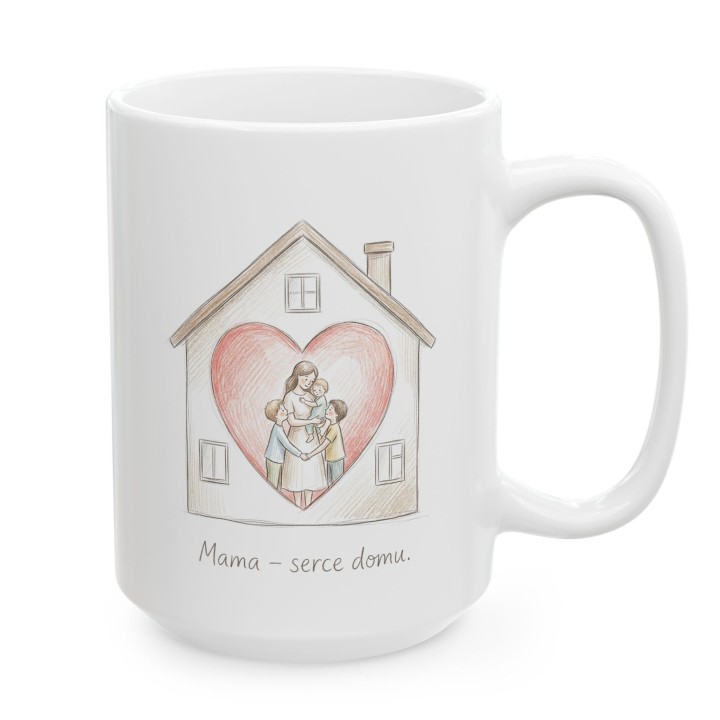 Kubek dla mamy Mama serce domu – prezent z subtelną ilustracją