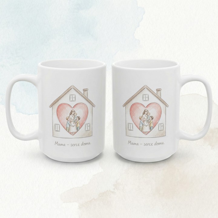 Kubek dla mamy Mama serce domu – prezent z subtelną ilustracją