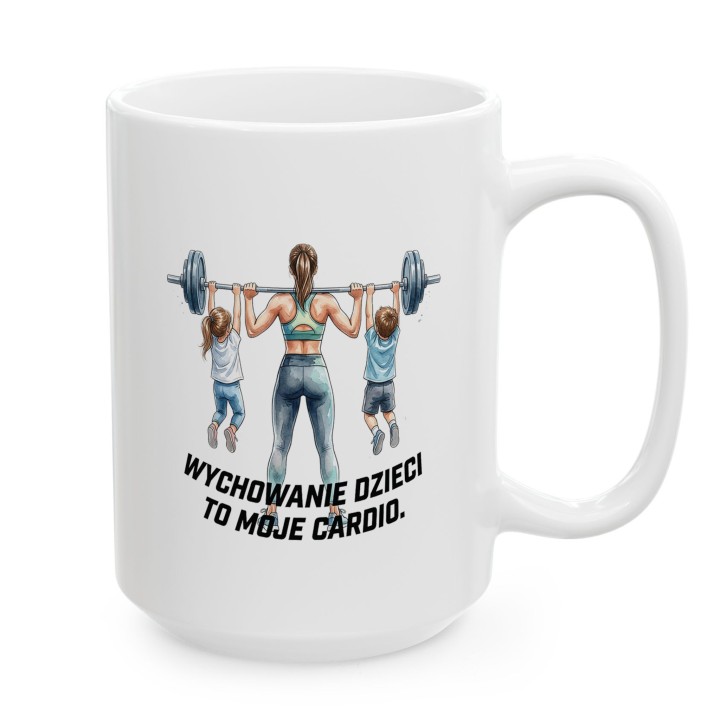 Kubek dla mamy Wychowanie dzieci to moje cardio – prezent dla fit mamy