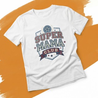 Koszulka dla mamy Super Mama Club – prezent vintage styl varsity