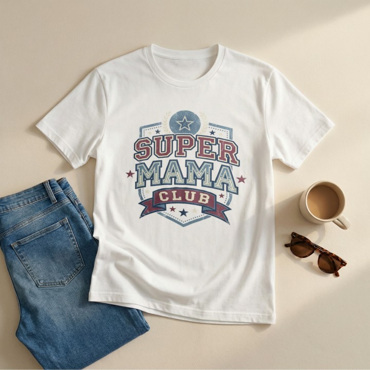 Koszulka dla mamy Super Mama Club – prezent vintage styl varsity