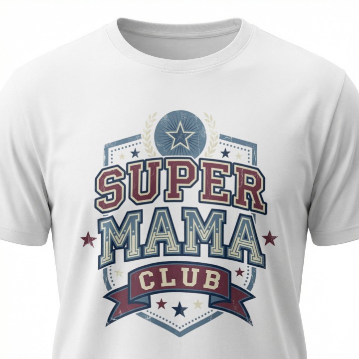 Koszulka dla mamy Super Mama Club – prezent vintage styl varsity