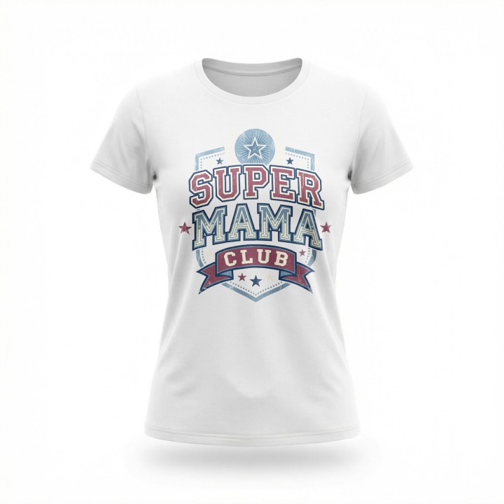 Koszulka dla mamy Super Mama Club – prezent vintage styl varsity