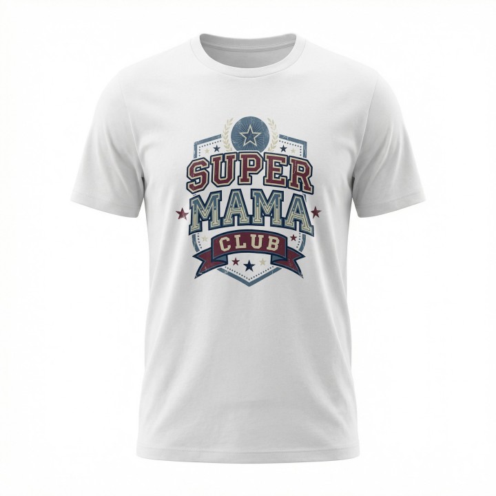 Koszulka dla mamy Super Mama Club – prezent vintage styl varsity