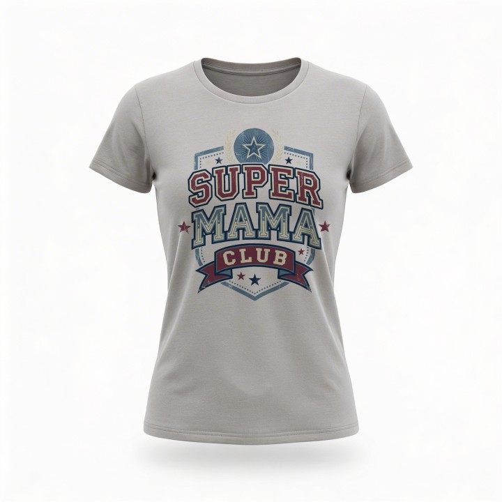 Koszulka dla mamy Super Mama Club – prezent vintage styl varsity