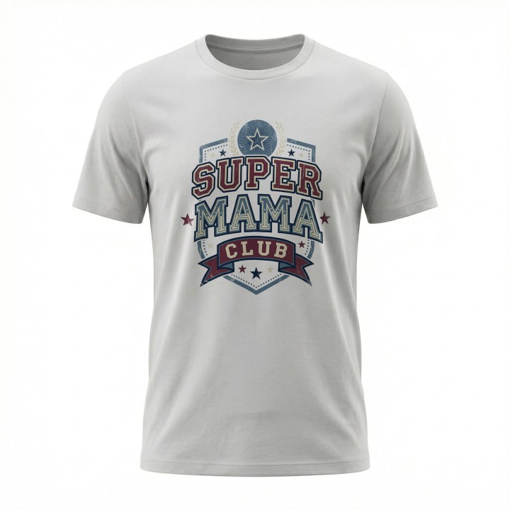 Koszulka dla mamy Super Mama Club – prezent vintage styl varsity