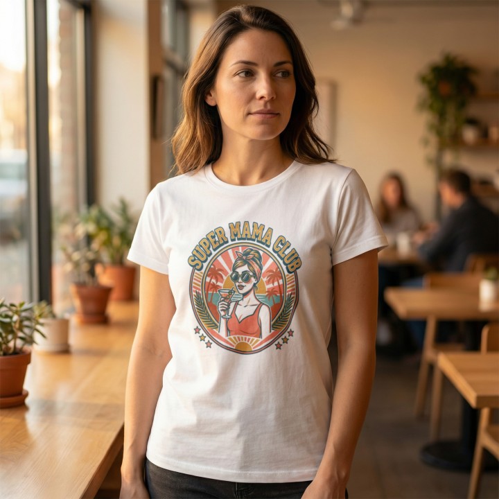 Koszulka damska Super Mama Club – prezent retro vintage lato