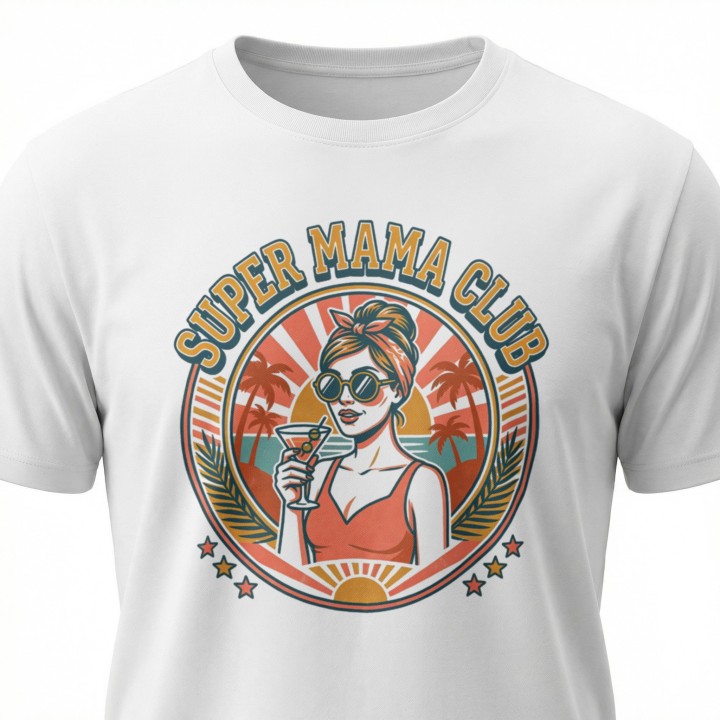 Koszulka damska Super Mama Club – prezent retro vintage lato