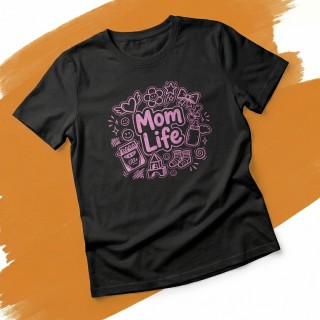 Koszulka Mom Life z rysunkami doodle – prezent dla kreatywnej mamy