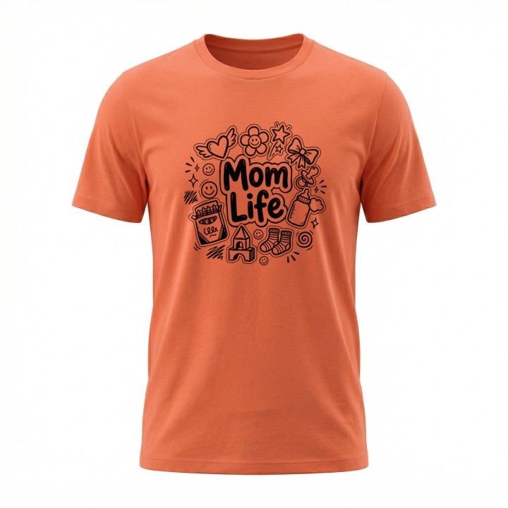 Koszulka Mom Life z rysunkami doodle – prezent dla kreatywnej mamy