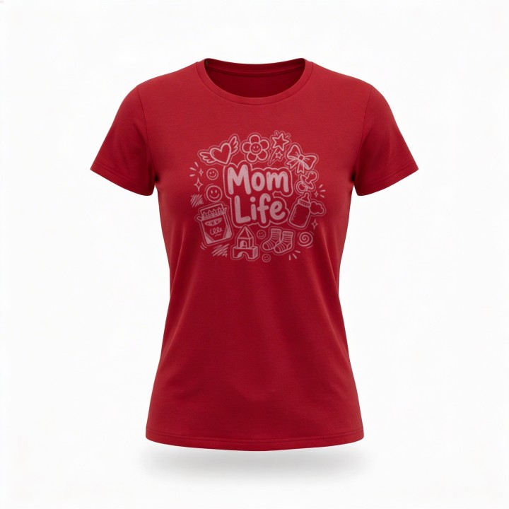 Koszulka Mom Life z rysunkami doodle – prezent dla kreatywnej mamy