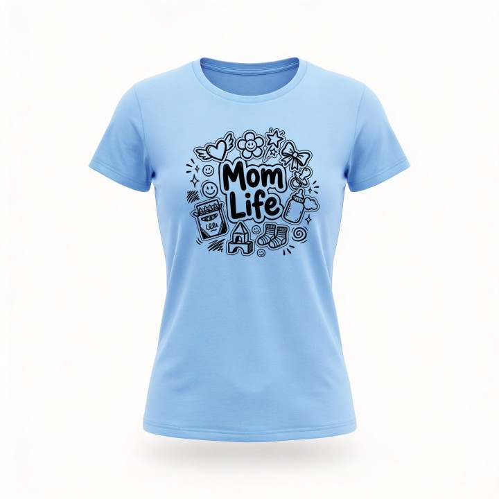 Koszulka Mom Life z rysunkami doodle – prezent dla kreatywnej mamy