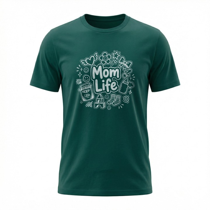 Koszulka Mom Life z rysunkami doodle – prezent dla kreatywnej mamy