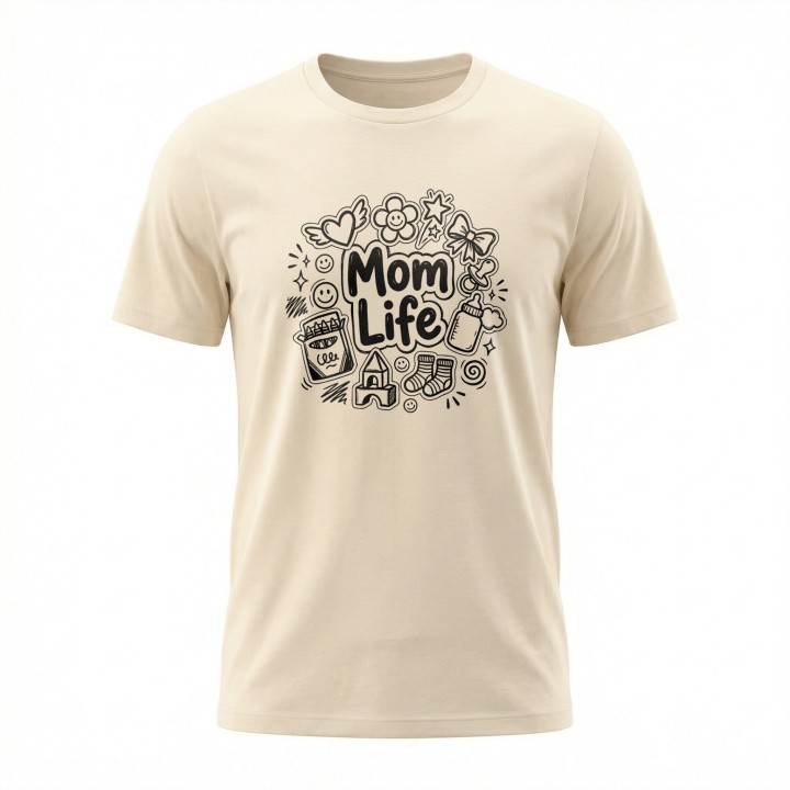 Koszulka Mom Life z rysunkami doodle – prezent dla kreatywnej mamy
