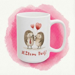 Kubek z jeżami „JEŻtem Twój!” – romantyczny motyw z sercami