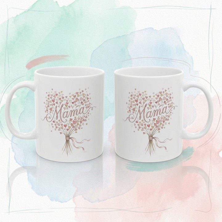 Kubek dla mamy Bukiet Serc – prezent akwarelowy styl mama