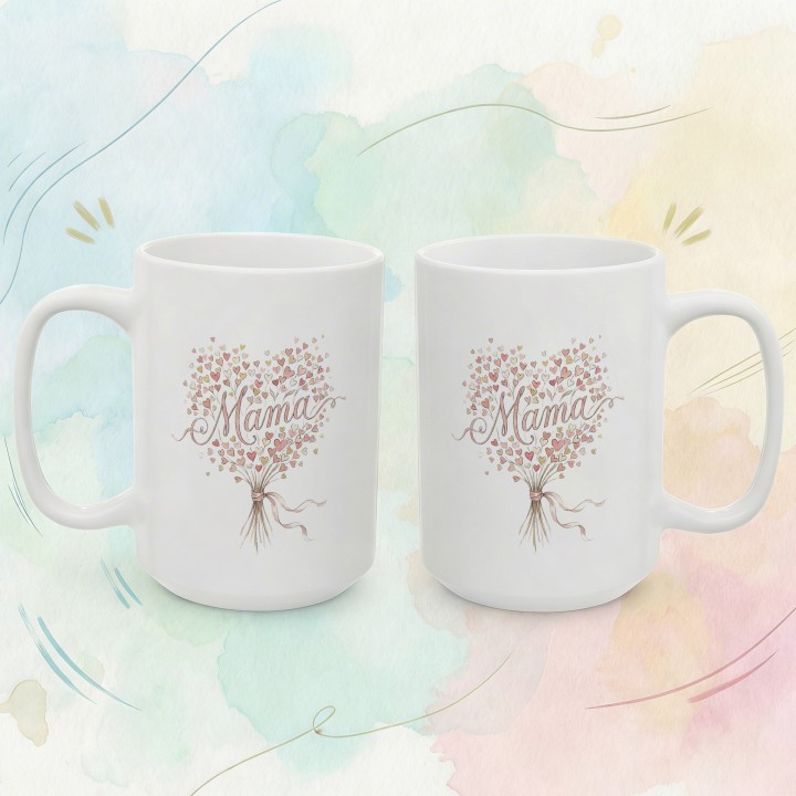 Kubek dla mamy Bukiet Serc – prezent akwarelowy styl mama