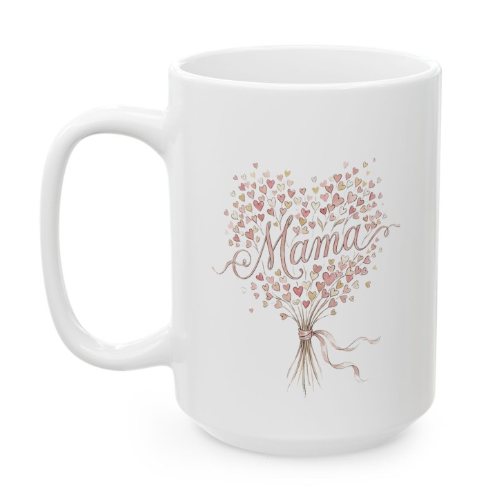 Kubek dla mamy Bukiet Serc – prezent akwarelowy styl mama