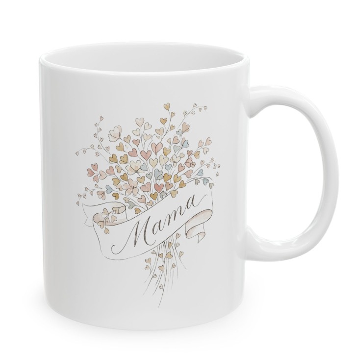 Kubek prezent dla mamy Akwarelowy Bukiet Serc – styl Boho Vintage