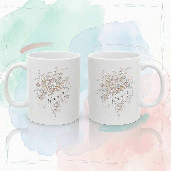 Kubek prezent dla mamy Akwarelowy Bukiet Serc – styl Boho Vintage