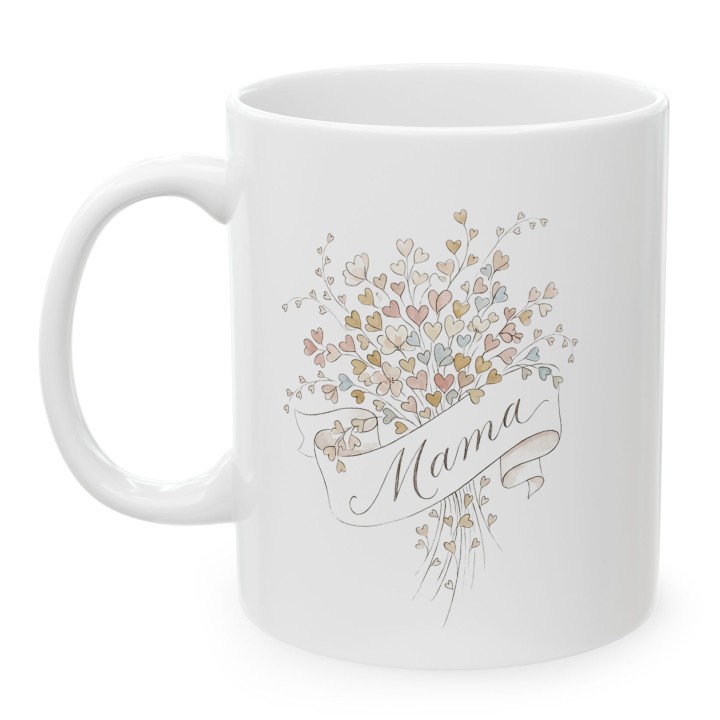 Kubek prezent dla mamy Akwarelowy Bukiet Serc – styl Boho Vintage