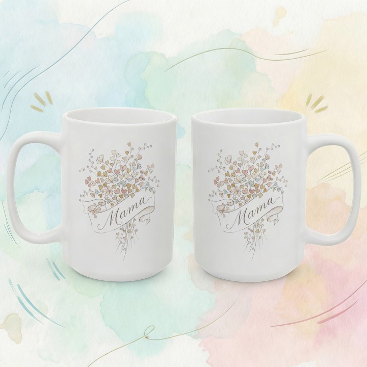 Kubek prezent dla mamy Akwarelowy Bukiet Serc – styl Boho Vintage