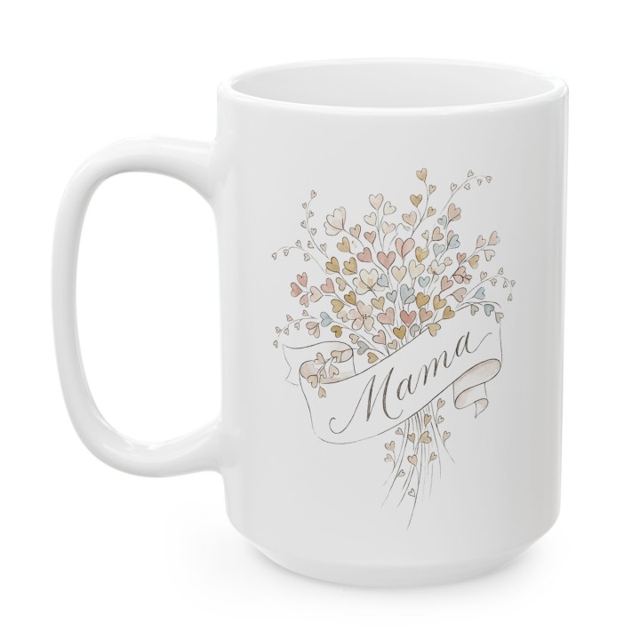 Kubek prezent dla mamy Akwarelowy Bukiet Serc – styl Boho Vintage