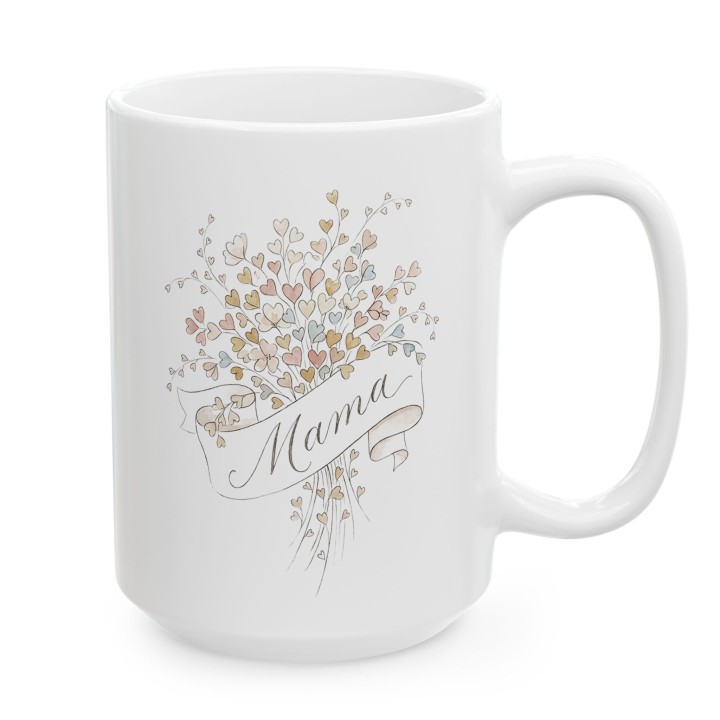 Kubek prezent dla mamy Akwarelowy Bukiet Serc – styl Boho Vintage