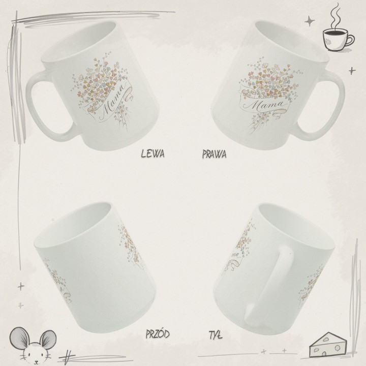 Kubek prezent dla mamy Akwarelowy Bukiet Serc – styl Boho Vintage