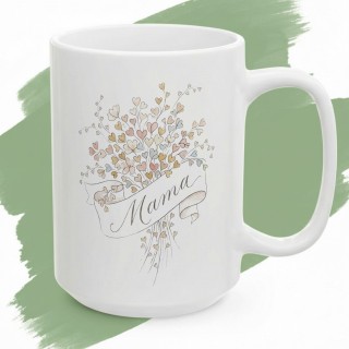 Kubek prezent dla mamy Akwarelowy Bukiet Serc – styl Boho Vintage