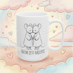 Kubek z nadrukiem „RAZEM JEST NAJLEPIEJ” – dwie myszki